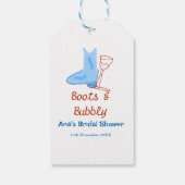 Stiefel & Sektflasche Brautparty blau Geschenkanhänger (Rückseite)