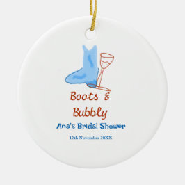 Stiefel & Sektflasche Brautparty blau Keramik Ornament