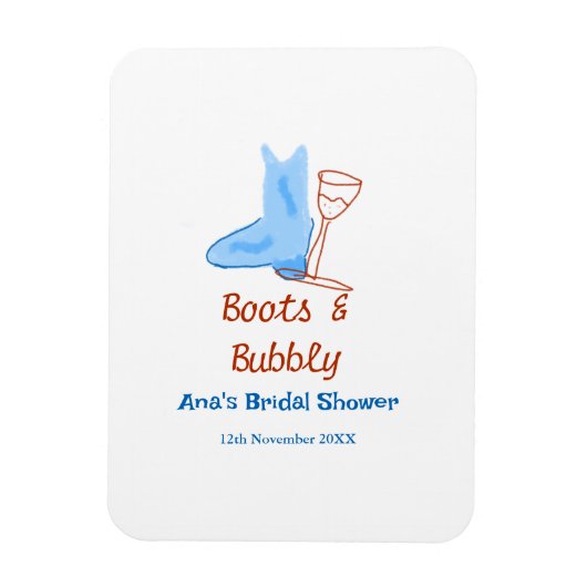 Stiefel & Sektflasche Brautparty blau Magnet (Vertikal)