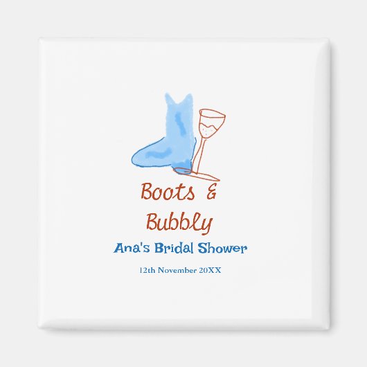 Stiefel & Sektflasche Brautparty blau Magnet (Vorne)