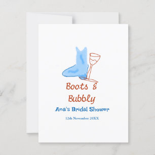 Stiefel & Sektflasche Brautparty blau Postkarte