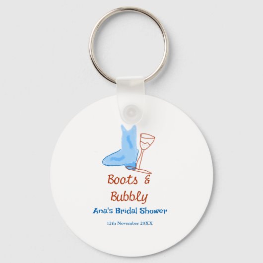 Stiefel & Sektflasche Brautparty blau Schlüsselanhänger (Vorderseite)