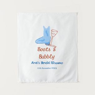 Stiefel & Sektflasche Brautparty blau Wandteppich