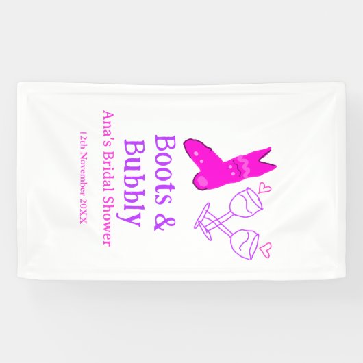 Stiefel & Sektflasche Brautparty pink Banner (Horizontal)