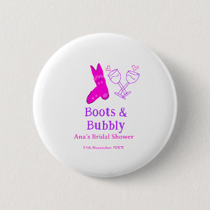 Stiefel & Sektflasche Brautparty pink Button