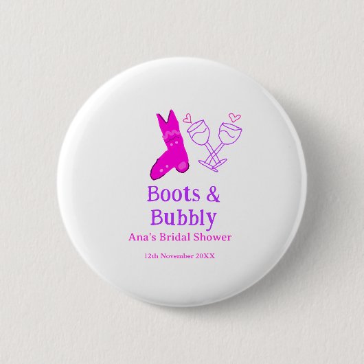 Stiefel & Sektflasche Brautparty pink Button (Vorderseite)