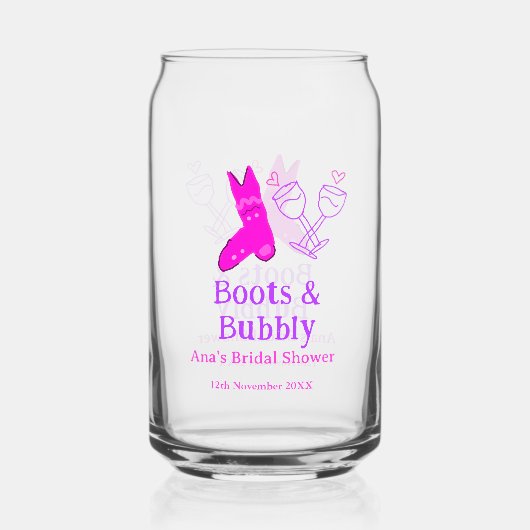Stiefel & Sektflasche Brautparty pink Dosenglas (Vorderseite)