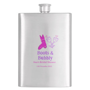 Stiefel & Sektflasche Brautparty pink Flachmann
