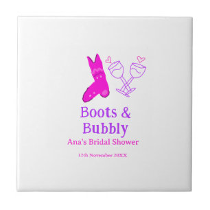 Stiefel & Sektflasche Brautparty pink Fliese