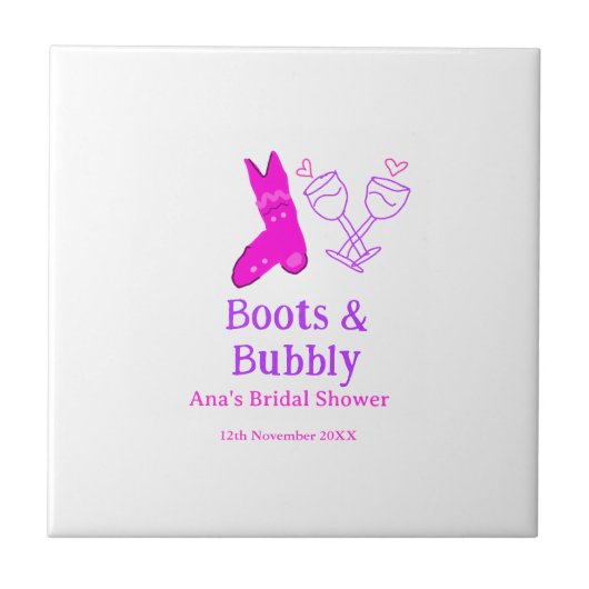 Stiefel & Sektflasche Brautparty pink Fliese (Vorderseite)