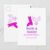 Stiefel & Sektflasche Brautparty pink Postkarte (Vorne/Hinten)