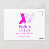 Stiefel & Sektflasche Brautparty pink Postkarte (Rückseite)