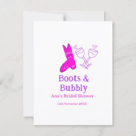 Stiefel & Sektflasche Brautparty pink Postkarte