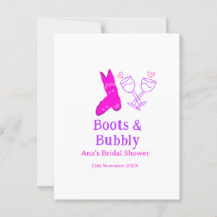 Stiefel & Sektflasche Brautparty pink Postkarte