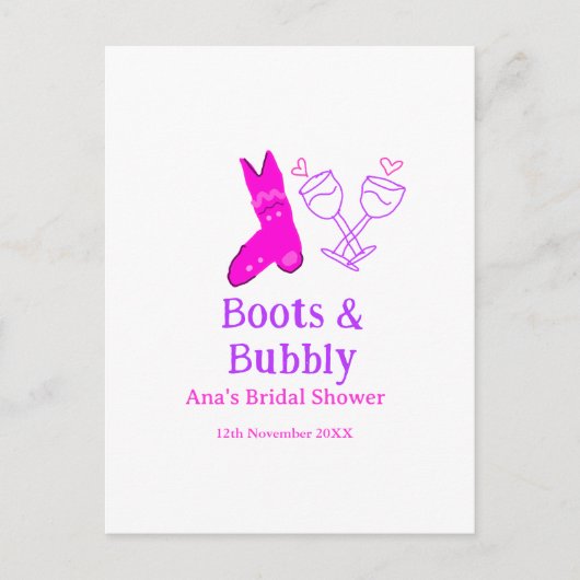 Stiefel & Sektflasche Brautparty pink Postkarte (Vorderseite)