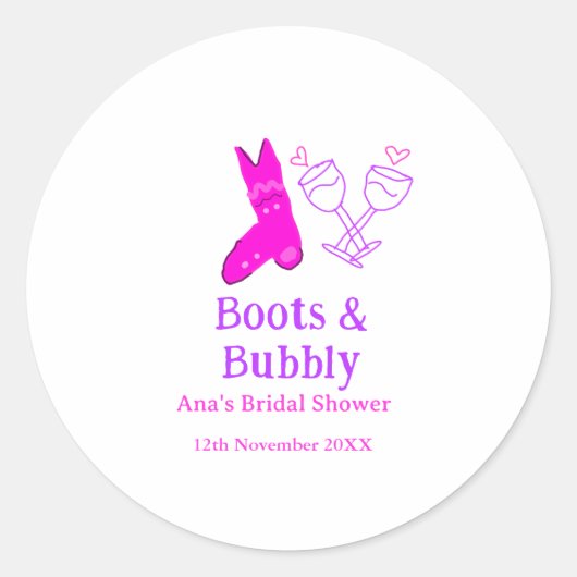 Stiefel & Sektflasche Brautparty pink Runder Aufkleber (Vorderseite)