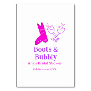 Stiefel & Sektflasche Brautparty pink Tischnummer