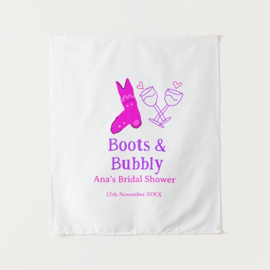 Stiefel & Sektflasche Brautparty pink Wandteppich (Vorderseite)