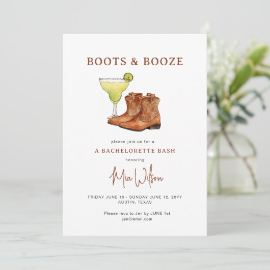 Stiefel & Stiefel Cowgirl Bachelorette Wochenende Einladung (Stehend Vorderseite)