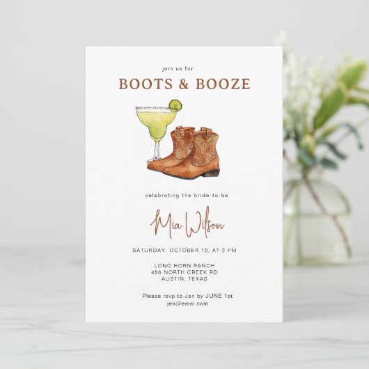 Stiefel & Stiefel Cowgirl Brautparty Einladung (Stehend Vorderseite)