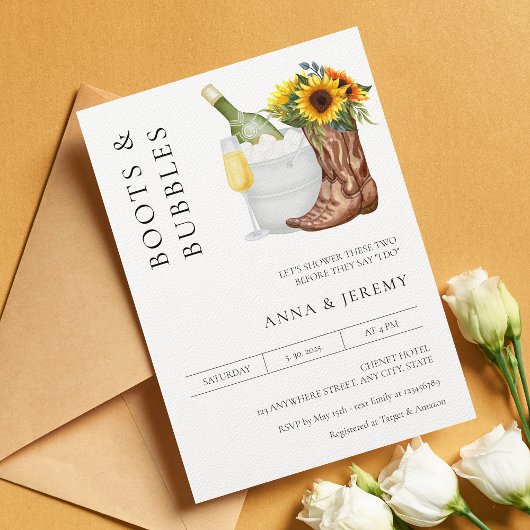 Stiefel und Blasen Paare Dusche Moderne Minimalist Einladung