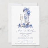 Stiefel und bläulich blaues Chinoiserie-Brautparty Einladung (Vorderseite)