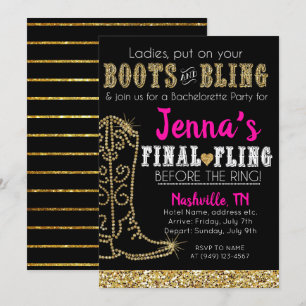 Stiefel und Bling Country Western Nashville Party Einladung