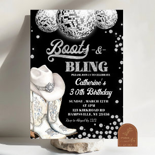 Stiefel und Bling Silver Geburtstagsparty Einladung