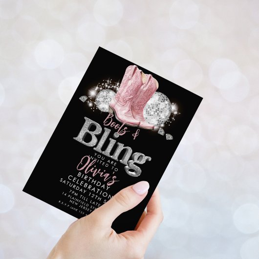 Stiefel und Bling zum Geburtstag Einladung