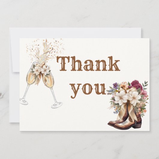 Stiefel und Blubbly Brautparty Danke Karte (Vorderseite)
