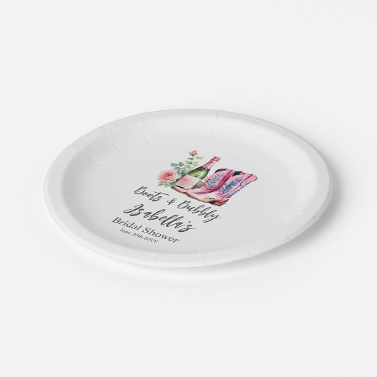 Stiefel und blubbly Pink-Brautparty Pappteller (Schrägansicht)