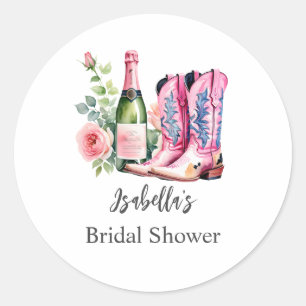 Stiefel und blubbly Pink-Brautparty Runder Aufkleber