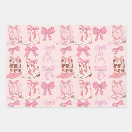 Stiefel und Bows Pink Girly Coquette Checkered Geschenkpapier Set (Vorderseite)