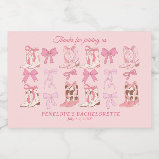 Stiefel und Bows Pink Girly Junggeselinnen-Abschie Schaumweinetikett (Einzelnes Label)