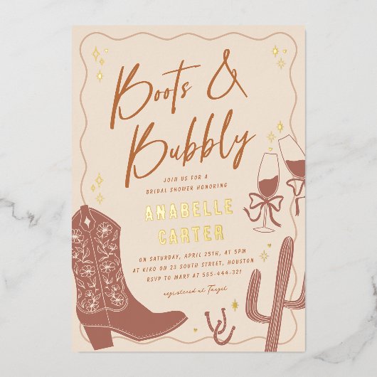 Stiefel und Brautparty Folieneinladung (Vorderseite)