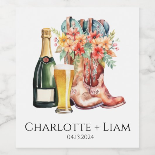 Stiefel und Brautparty Weinetikett (Einzelnes Label)