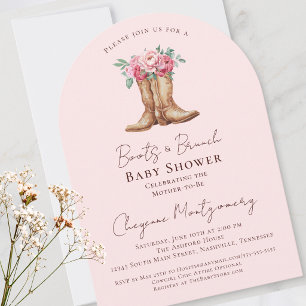 Stiefel und Brunch-Baby-Party   Zartes rosa Floral Einladung
