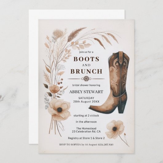 Stiefel und Brunch-Brautparty Einladung (Vorne/Hinten)