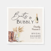 Stiefel und Bubbly Boho Pampas Grass Brautparty Serviette (Vorderseite)