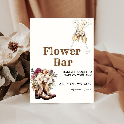 Stiefel und Bubbly Brautparty Blume Bar signieren Sockelschild