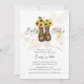 Stiefel und Bubbly Brautparty Sonnenblumen Gold Einladung (Vorderseite)