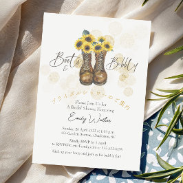 Stiefel und Bubbly Brautparty Sonnenblumen Gold Einladung