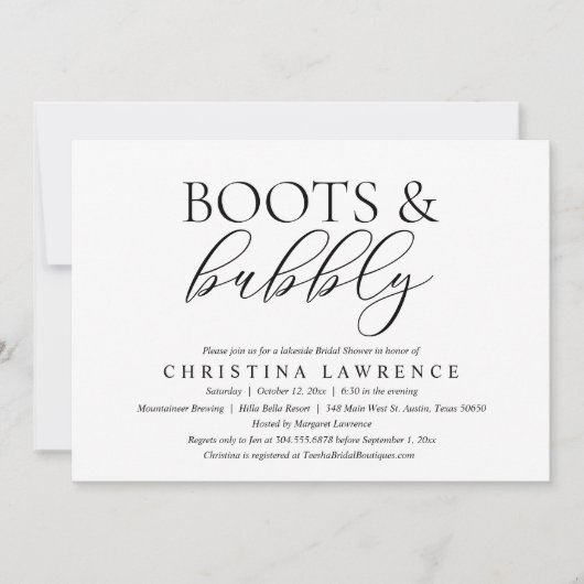 Stiefel und Bubbly, Brie to be, Brautparty Invit Einladung (Vorderseite)