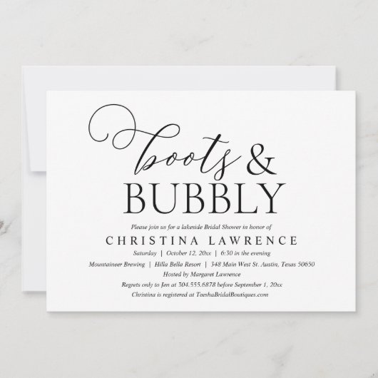 Stiefel und Bubbly, Brien to be, Brautparty Einladung (Vorderseite)