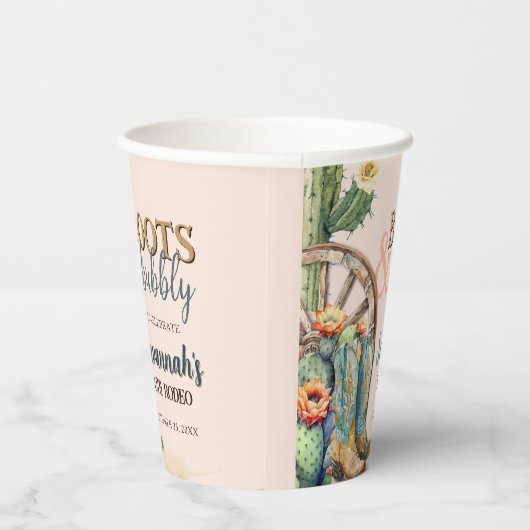 Stiefel und Bubbly Cactus Cowgirl Pink zum Geburts Pappbecher (Rechts)