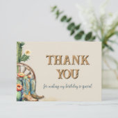 Stiefel und Bubbly Country Cowgirl Western Geburts Dankeskarte (Stehend Vorderseite)