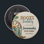 Stiefel und Bubbly Country Cowgirl Western Geburts Flaschenöffner<br><div class="desc">Erstelle ein Überraschungs-Party für das Geburtstagsmädchen, dass sie nie vergessen wird mit diesem Stiefel und Bubbly Country Cowgirl Western Birthday Party Bottle Opener! Mit Kakteen, Büchern, einem Wagenrad und einem eleganten und lustigen Thema für einen 16., 21., 30., 40. 50. oder jedes Jahr Geburtstagsfeier Einladungen! Die aquamarinen und bunten Farben...</div>