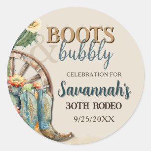 Stiefel und Bubbly Country Cowgirl Western Geburts Runder Aufkleber
