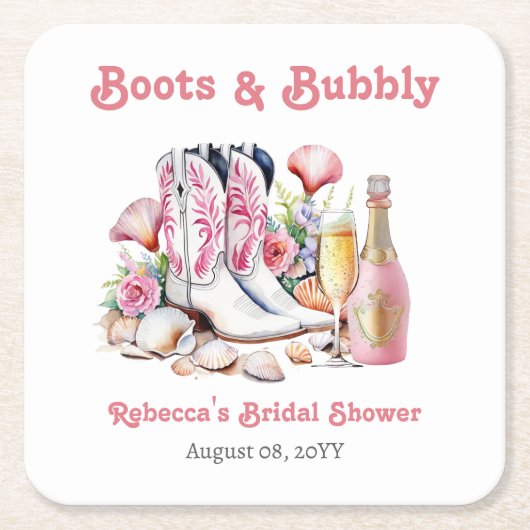 Stiefel und Bubbly Cowgirl Bridal Shower Rechteckiger Pappuntersetzer (Vorderseite)