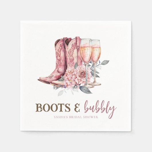 Stiefel und Bubbly Elegantes rosa Brautparty Serviette (Vorderseite)
